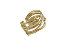 Bagues délicates - Bague réglable en argent sterling 925 ouverte for femme - Motif ondulé irrégulier - Couleur or - Bijoux d'anniversaire - Couleur or