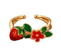 Bagues élégantes en forme de cerises abstraites avec ouverture en cuivre pour femme tendance et jeune, usage quotidien et fête réglable, taille unique, Comme décrit, Comme décrit.