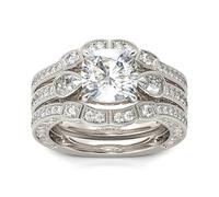 Bagues empilables en zircone pour femme, bagues de mariage rétro, taille coussin, taille poire, avec pierres, bagues de mariage, bagues empilables en argent sterling (Argent, 52(16.5))