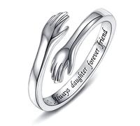 Bagues en argent sterling 925 pour femme, I Love You Forever Love You Cadeau pour mère, sœur, mots gravés qui câlinent les mains, bague ouverte (Always daughter forever friend)