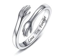 Bagues en argent sterling 925 pour femme, I Love You Forever Love You Cadeau pour mère, sœur, mots gravés qui câlinent les mains, bague ouverte (I love you forever)