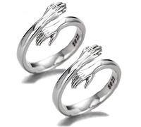 Bagues en argent sterling 925 pour femme, I Love You Forever Love You Cadeau pour mère, sœur, mots gravés qui câlinent les mains, bague ouverte (2pcs hug rings)
