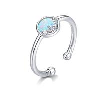 Bagues en argent sterling pour femmes, bagues ouvertes en opale en forme de chat, mignonnes et simples, bijoux