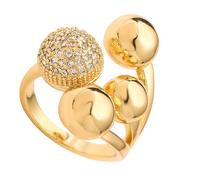 Bagues en cuivre texturées conception ajourée géométrique accent de zircone cubique bijoux de mode pour femmes légères bagues à billes géométriques de mode