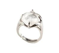 Bagues en Pierre - Bague en Pierre de Quartz en Cristal pour Hommes et Femmes, Quartz Rose Naturel, Goutte d'eau, Taille réglable, Bague de fête, Bijoux personnalisés, Cristal de Roche, Taille Un