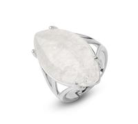 Bagues en pierre naturelle for femmes réglables - Grande bague ovale personnalisée en agate améthyste, pierres semi-précieuses, bague ouverte for unisexe(Clear-Crystal)
