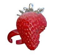 Bagues en résine portables en forme de fraise - Ouverture réglable - Design décontracté - Accessoire de fête - Idées cadeaux - Anneaux tendance réglables