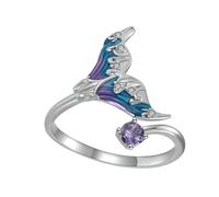 Bagues en zircon pour femme | Bagues ouvertes en métal en forme de queue de poisson - Bijoux mignons pour filles, bijoux en pierre violette pour mariage, vie quotidienne, Saint-Valentin
