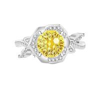 Bagues Femme, Bague De Fiançailles Alliance Avec Diamant Rose Taille Feu D'Artifice, Saphir, Émeraude, Améthyste Et Rubis, Sertie De Diamants Simulés Bijou Cocktail, Coffret Cadeau Inclus