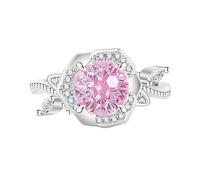 Bagues Femme, Bague De Fiançailles Alliance Avec Diamant Rose Taille Feu D'Artifice, Saphir, Émeraude, Améthyste Et Rubis, Sertie De Diamants Simulés Bijou Cocktail, Coffret Cadeau Inclus