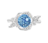 Bagues Femme, Bague De Fiançailles Alliance Avec Diamant Rose Taille Feu D'Artifice, Saphir, Émeraude, Améthyste Et Rubis, Sertie De Diamants Simulés Bijou Cocktail, Coffret Cadeau Inclus