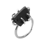 Bagues Femme, Bague Solitaire En Cristal Naturel À Six Griffes, Ornée D'Une Tourmaline Noire, Ajustable Et Faite Main Bijou En Pierre Naturelle, Idéal Comme Cadeau Pour Maman