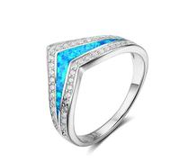 Bagues Femmes Bijoux Rings Homme Cadeaux Mode Femme V-Shape Blue Fire Opal 7
