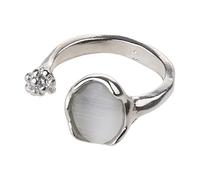 Bagues irrégulières avec pierre esthétique fille bague en pierre de lune creuse pour Y2K bouton de fleur bague ouverte bijoux vintage bague en pour argent réglable naturel