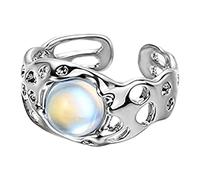 Bagues irrégulières avec pierre esthétique fille bague en pierre de lune creuse pour Y2K bouton de fleur bague ouverte bijoux vintage bague en pour argent réglable naturel