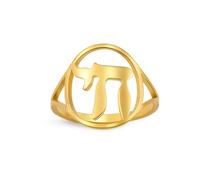 Bagues juives Chai Bague classique avec lettre hébraïque Amulette kabbalistique inspirée d'un prénom Bijoux religieux chrétiens Cadeau de Hanoukka pour femmes et hommes (Or, 7(US))