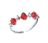 Bagues ludiques en forme de fraise avec sertissage à griffes et pierres de zirconium, bracelet réglable, accessoire de mode pour les adolescentes qui s'oxydent et donnent des cocktails élégants, comme