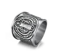 Bagues, Médaille bénédictine en acier titane à l'effigie de Saint Benoît, ornée d'un motif latéral, amulette religieuse et bijou d'exorcisme.(Silver,S)