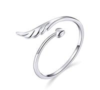 Bagues ouvertes ajustables en argent sterling 925 avec ailes d'ange et cœur, pour femmes, bijoux de fiançailles et de mariage