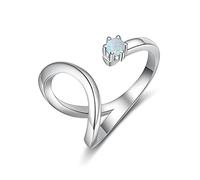 Bagues ouvertes ajustables en argent sterling 925 avec pierre d'opale blanche géométrique pour femmes