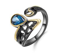 Bagues ouvertes ajustables en argent sterling 925 et topaze bleue naturelle, faites à la main pour femmes