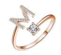 Bagues ouvertes avec lettres - Cadeaux de proposition - Bagues de mariée pour fêtes de fiançailles - Anneaux pour enfants et filles - 12 argent, taille unique, Métal, Aucune pierre précieuse
