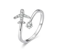 Bagues Ouvertes En Argent Sterling 925 Pour Femme, Motif Avion Volant, Ajustables, En Zircone Cubique Transparent, Bijoux Fins