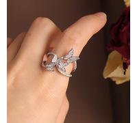 Bagues ouvertes pour femmes, réglable vintage mode quatre papillons argent double couche anneaux bijoux romantiques cadeau pour fille couple couple fiançailles mariage
