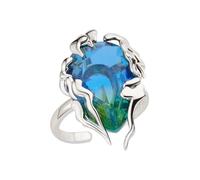Bagues ouvertes réglables avec zircone bleu vert dégradé flamme larme bijoux légers pour femmes design unique, taille unique, Comme décrit, Comme décrit.