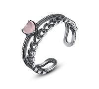 Bagues ouvertes réglables pour femmes - Bague élégante à double couche pour femmes - Bague ouverte en forme de cœur creux en S925 avec cercle complet, bague en zircon en forme de cœur