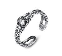 Bagues ouvertes réglables pour femmes - Bague ouverte à double couche - Bague ouverte réglable irrégulièrement creuse, bague empilable en corde de chanvre tressée et zircon