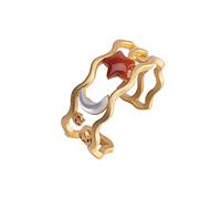 Bagues ouvertes réglables pour femmes - Bague ouverte irrégulière réglable - Bague de pouce en pierre naturelle S925 Jin Nanhong, bague large pour femme avec étoiles et lune