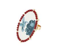 Bagues ovales à de fleur et d ' oiseau, bijoux de déclaration de mariage, de vacances, accessoire de doigt tendance, bijoux uniques à imprimé Floral