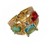 Bagues ovales empilables artistiques avec cristaux d'imitation multicolores, bijoux de doigt réglables pour occasions décontractées/formelles géométriques ovales réglables en oxyde de zirconium, One