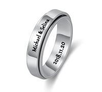 Bagues Personnalisées avec Noms Bagues de Promesse pour Femmes BFF Bagues de Fiançailles Cadeau Personnalisés pour Anniversaire, la Saint-Valentin, Noël (B-Silver)