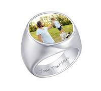 Bagues personnalisées pour homme avec photo et gravure - Chevalière en acier inoxydable avec gravure texte et image couleur pour papa, petit ami, mari, cadeau souvenir, bague de doigt pour homme, Noël