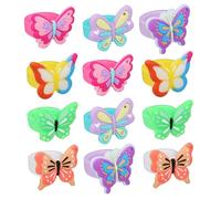 Bagues pour enfants, 12pcs bagues papillon pour enfants, colorées pour les filles, bague pour tout-petits, cadeaux de fête, bijoux de jouets en PVC assortis au hasard, bague pour tout-petits
