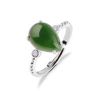 Bagues pour femmes, argent sterling 925, pierre naturelle en forme de goutte d'eau, jaspe, bagues ouvertes et réglables, bijoux