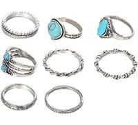 Bagues pour Femmes ES, 8 pièces Femmes rétro Faux Turquoise incrusté Cercle bagues Bijoux cadeauOpération Facile