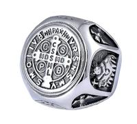 bagues pour hommes, Amulette catholique de protection contre les démons, bijou religieux gothique médiéval(Silver,Z+1)