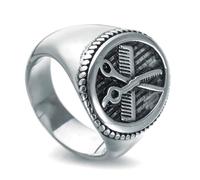 bagues pour hommes, Bague de barbier vintage for homme, bijou coiffeur en acier titane orné du symbole des ciseaux et peigne(S)
