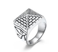 bagues pour hommes, Bague pyramide égyptienne et œil d'Horus, en acier titane, bijou unisexe inspiré de l'Égypte antique(Silver,S)