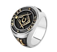 bagues pour hommes, Bague rituelle maçonnique en acier titane avec symbole Jachin Boaz G, bijou de loge bleue for homme(W)