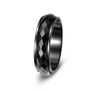 bagues pour hommes, Bague rotative en acier titane à facettes taillées diamant, bijou relief géométrique brillant(Black,W)