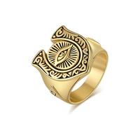 bagues pour hommes, Bijou de protection maçonnique vintage en acier titane, orné d'un œil omniscient et triangle inversé(Gold,Q)