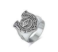 bagues pour hommes, Bijou de protection maçonnique vintage en acier titane, orné d'un œil omniscient et triangle inversé(Silver,O)