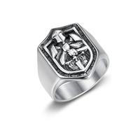 bagues pour hommes, Bijoux médiévaux en or et argent, représentant l'esprit de chevalerie des chevaliers la Table Ronde protection(Silver,Q)
