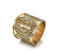 bagues pour hommes, Médaille bénédictine en acier titane à l'effigie de Saint Benoît, ornée d'un motif latéral, amulette religieuse et bijou d'exorcisme(Gold,Y)