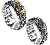 Bagues réglables en argent sterling for femme, 2 bagues Feng Shui Pixiu Mantra, bague en argent 990 Feng Shui PiXiu MANI Mantra Protection Richesse for homme, bague Feng Shui for richesse et protectio