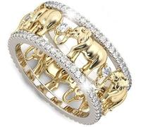 Bagues réglables en argent sterling for femme, bague en argent sterling 925 avec éléphant en or chanceux 1,5 ct avec topaze blanche et zircone cubique Bague d'immigration de la famille d'éléphant Bagu